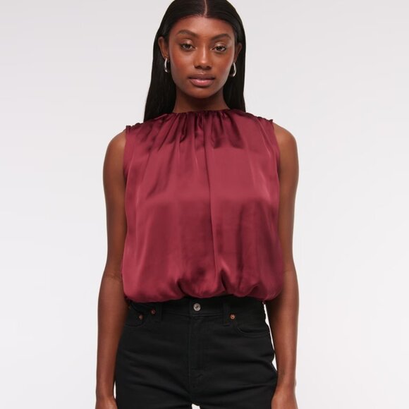 Abercrombie Red Bubble Hem Satin Top - Picture 1 of 3